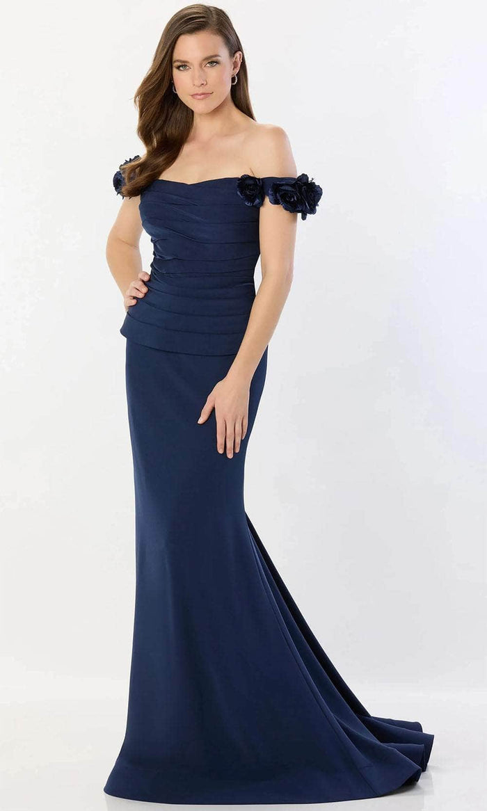 Montage by Mon Cheri M2242 - Fitted Bodice Off-Shoulder Prom Gown Prom Dresses 4 / Navy Blue