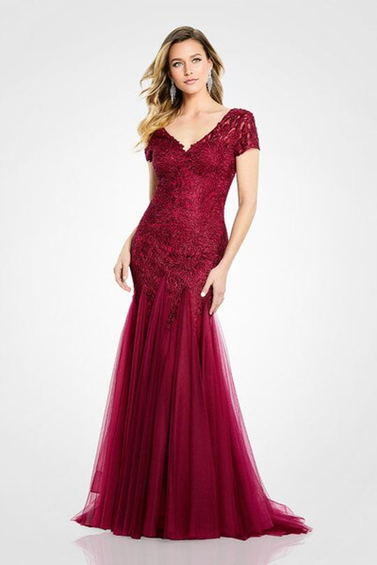 Montage by Mon Cheri M501 - Short Sleeve Trumpet Long Dress