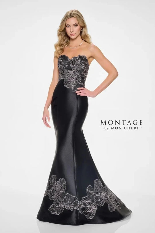 Montage by Mon Cheri M841 - Strapless Lace Applique Mermaid Gown