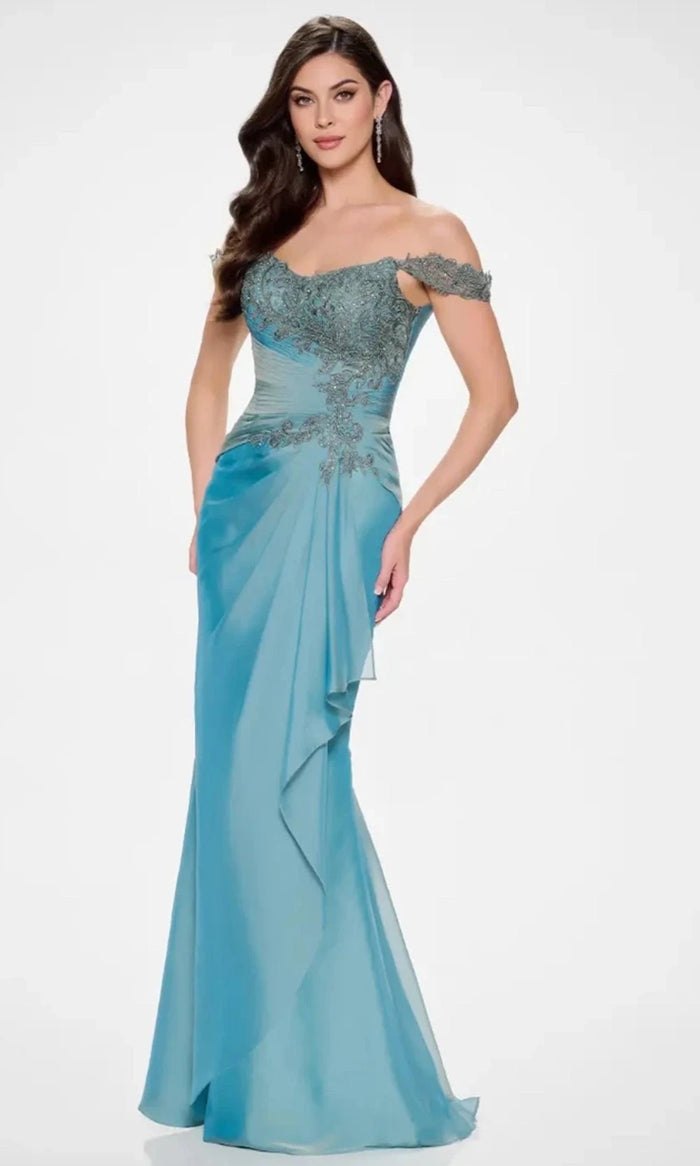 white christmas dresses Girl's Iridescent One Shoulder Gown by Rachel Allan 10296 main image 1