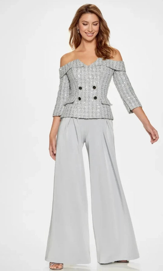 Montage by Mon Cheri M849 Tweed Off Shoulder Pantsuit