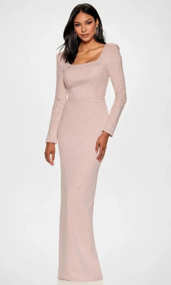 Montage by Mon Cheri M851 - Long Stretch Crepe, Stone Accents & Stretch Lining Sheath Dress - Long Sleeves, Fitted Bodice, Sparkling Beaded Montage by Mon Cheri M851 - Long Stretch Crepe, Stone Accents & Stretch Lining Sheath Dress - Long Sleeves, Fitted Bodice, Sparkling Beaded