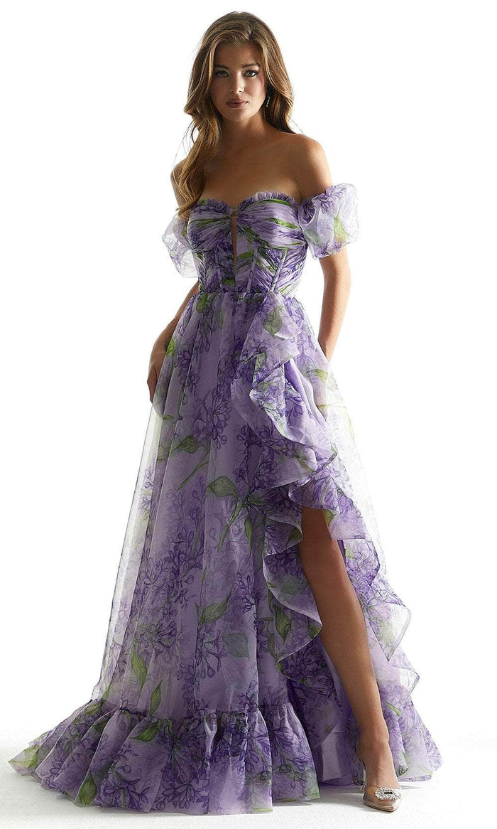 Mori Lee 49007 - Strapless Floral Printed Prom Gown Prom Dresses 00 / Lavender