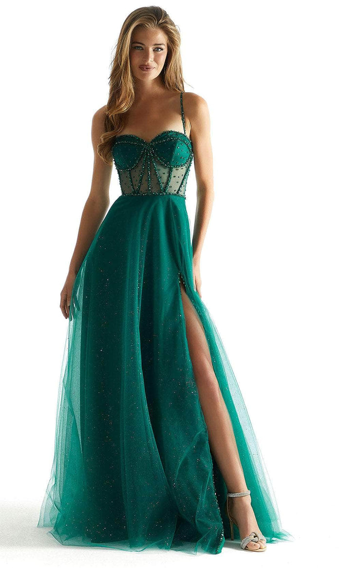 Mori Lee 49010 - Jeweled Beads A-Line Prom Dress Prom Dresses 00 / Emerald