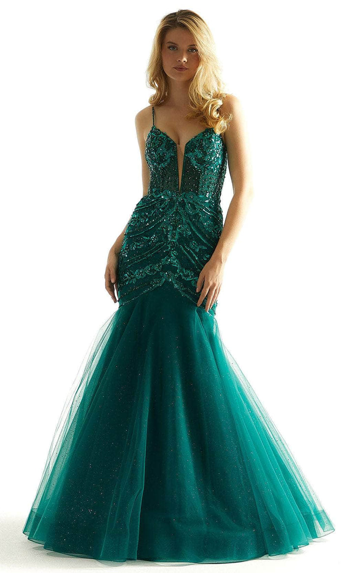 Mori Lee 49014 - Plunging Beaded Prom Dress Prom Dresses 00 / Emerald