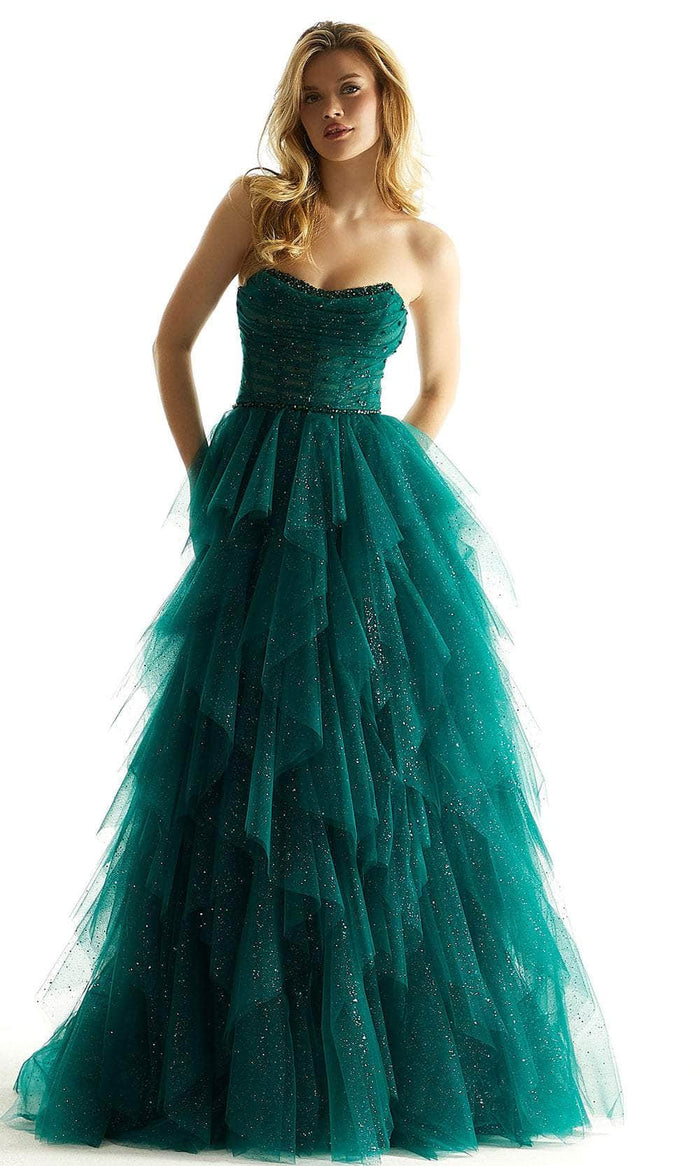 Mori Lee 49015 - Flounced Tulle Prom Dress Prom Dresses 00 / Emerald