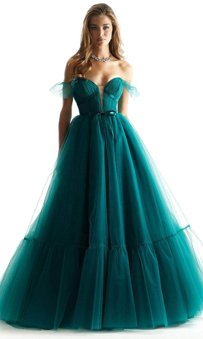 Mori Lee 49022 - Ribbon Off-Shoulder Ballgown Ball Gowns 00 / Emerald