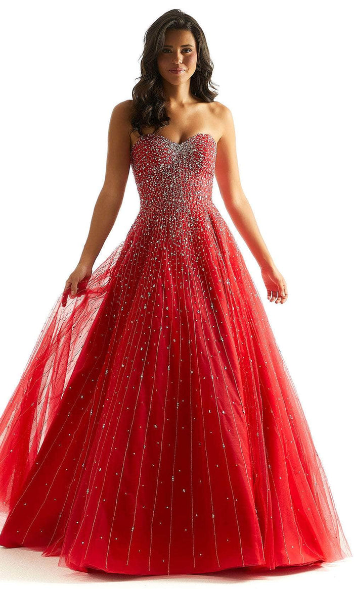 Mori Lee 49051 - Strapless Crystal Beads Prom Dress Prom Dresses 00 / Scarlet