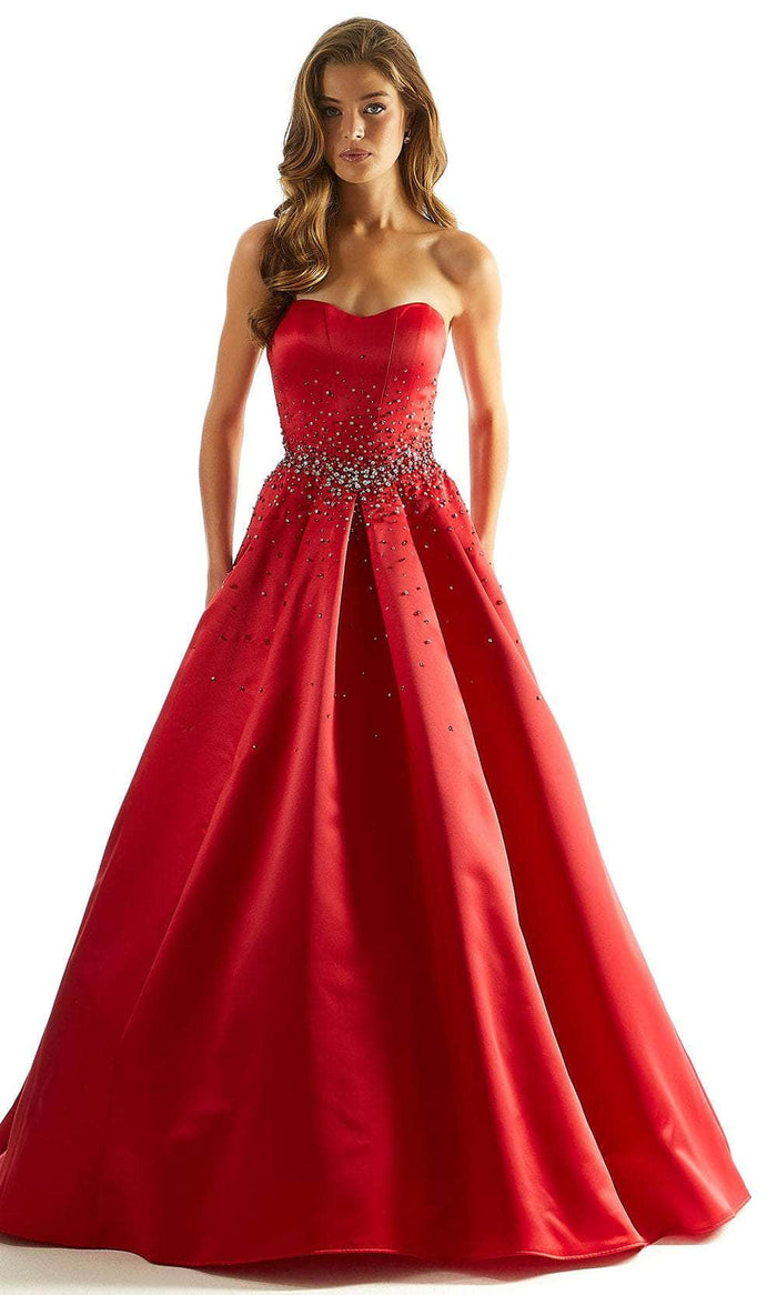 Mori Lee 49054 - Strapless Beads Ballgown Ball Gowns 00 / Red