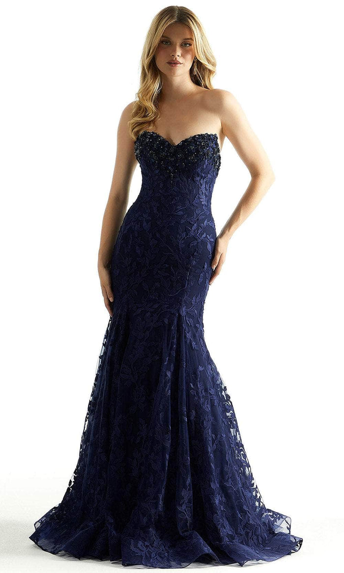 Mori Lee 49079 - Strapless Embroidery Prom Dress Prom Dresses 00 / Navy