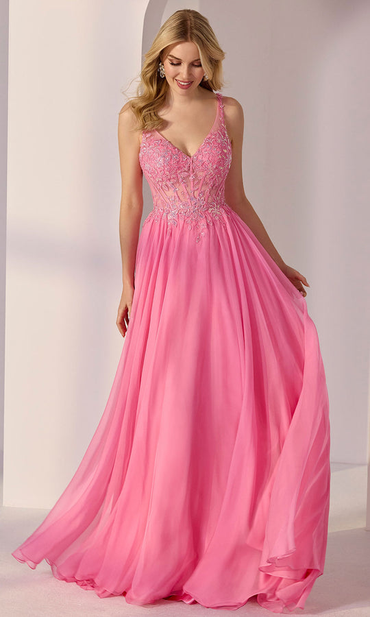 Mori Lee 49250 - Floral Applique Chiffon Flowy Prom Gown