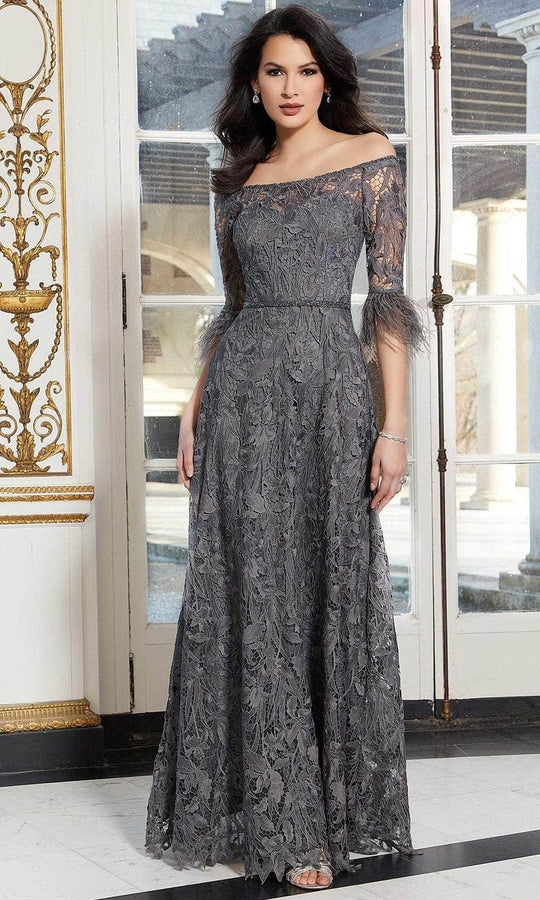 Mori Lee 72602 - Lace Feathered Evening Dress