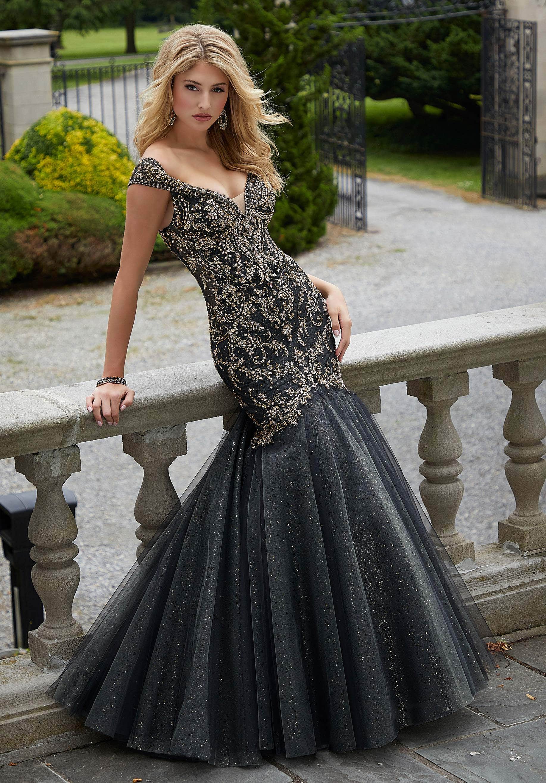 mori lee black mermaid dress MGNY By Mori Lee 72805