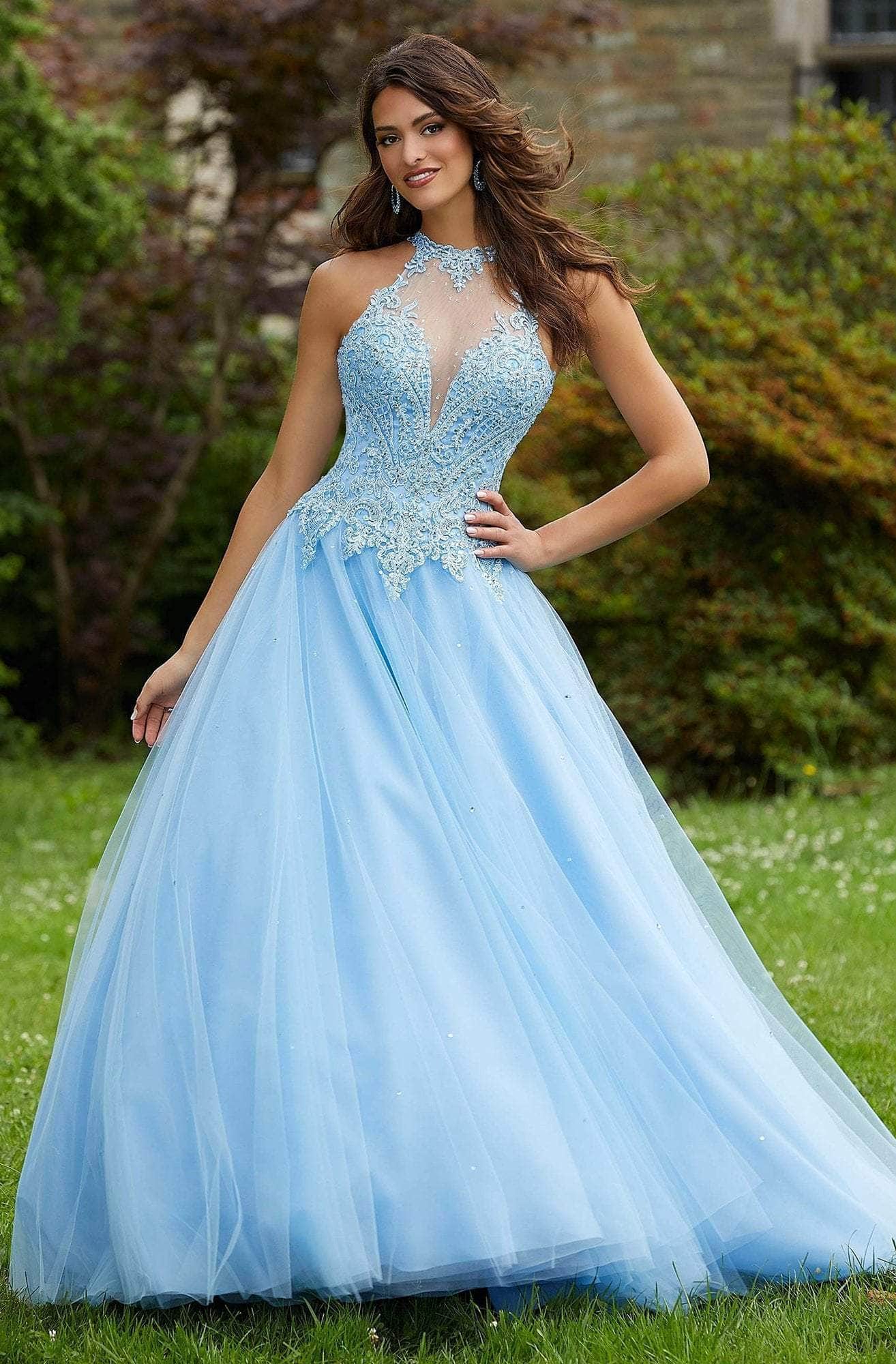 maxi a line dress with sleeves Mori Lee