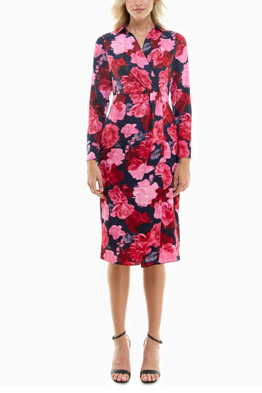 New Yorker's Apparel MD3F1420E - Floral Printed Long Sleeve Formal Dress