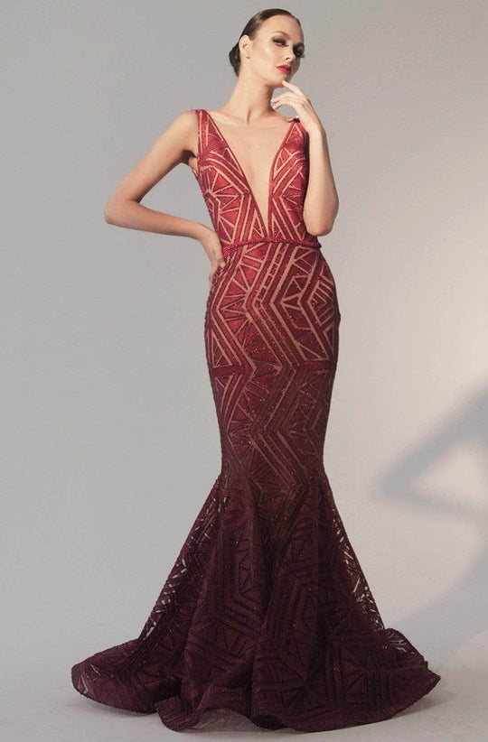 Nicole Bakti - Geometric Sequin V-Back Evening Gown 6786