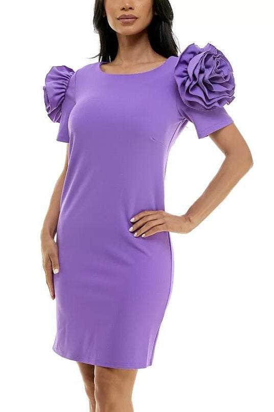 Nina Leonard L9811AF - Floral Accent Short Sleeve Cocktail Dress Homecoming Dresses