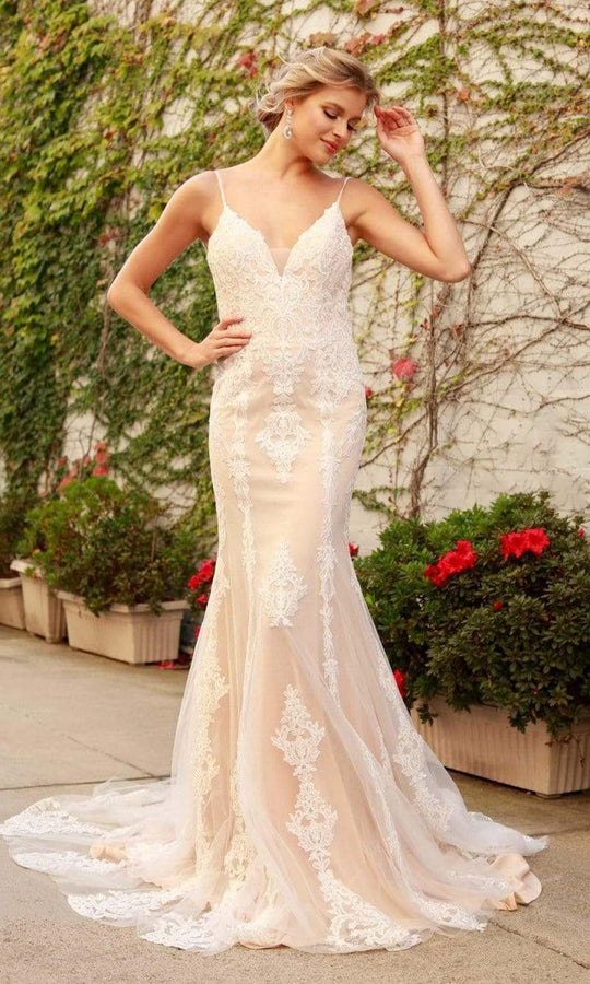 Nox Anabel - H494 Spaghetti Strapped Embroidered Gown