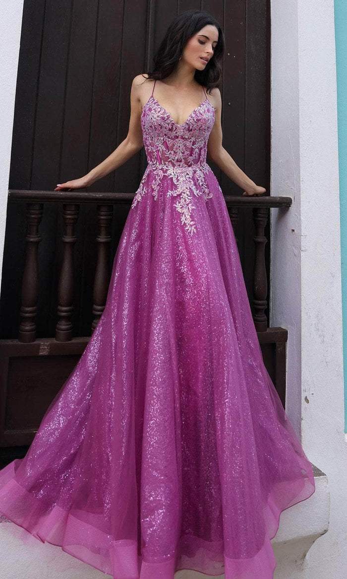Nox Anabel C1407 - Lace Applique Sleeveless Prom Gown Prom Dresses 2 / Magenta