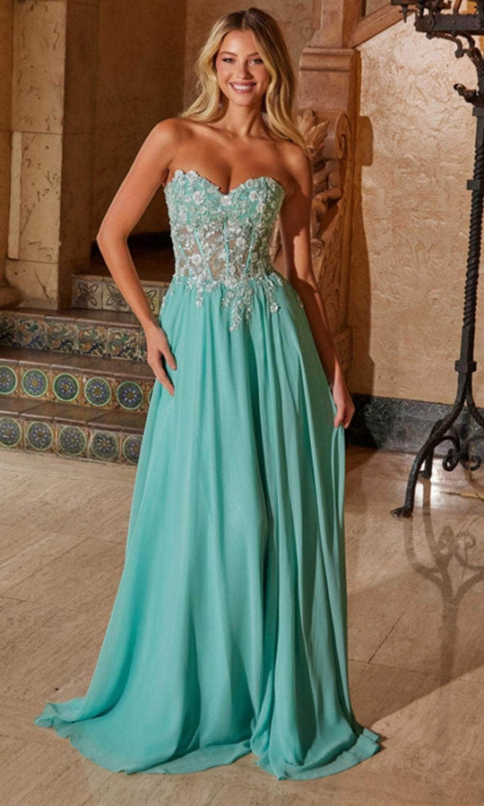 Nox Anabel C1617 - Strapless Lace Applique Chiffon Gown