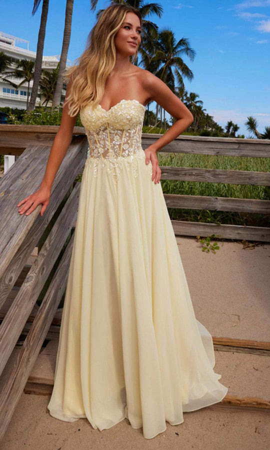 Nox Anabel C1617 - Strapless Lace Applique Chiffon Gown