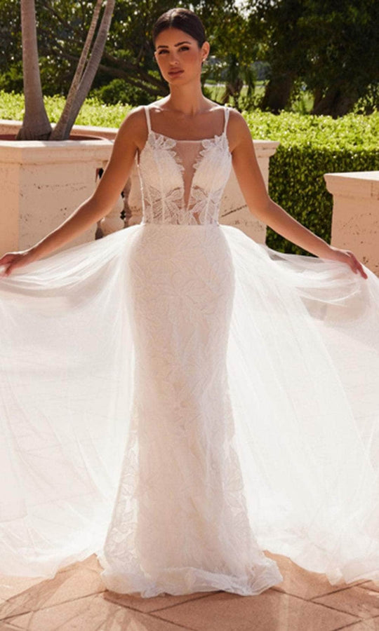 Nox Anabel C1628W - Plunging Lace and Tulle Gown with Train