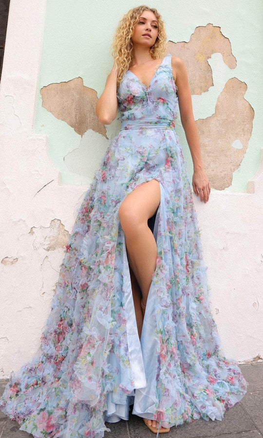 Nox Anabel E1445 - Floral Print Ruffles Prom Dress