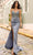 Nox Anabel F1466 - Bejeweled V-Neck Prom Dress Special Occasion Dress 4 / Smoky Blue