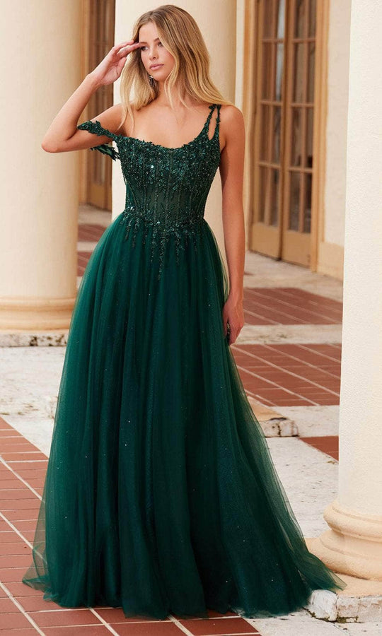 Nox Anabel F1567 - Beaded One-Shoulder Tulle Gown