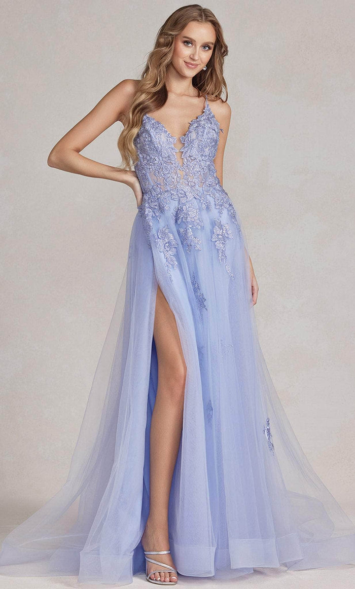 Nox Anabel G1149 - Lace-Up Back Embroidered Prom Gown Prom Dresses 8 / Periwinkle