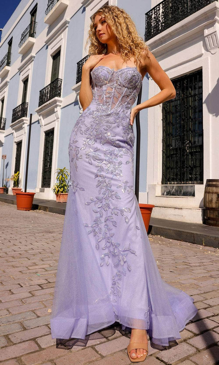 Nox Anabel G1258 - Foliage Embroidery Mermaid Evening Dress Special Occasion Dress 0 / Periwinkle