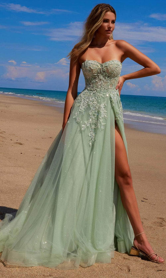 Nox Anabel G1371 - Strapless Floral Applique A-line Gown