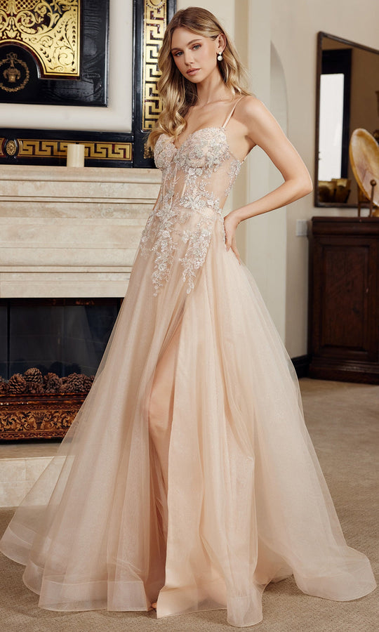 Nox Anabel G1787 - Beaded Illusion Bodice Tulle Gown