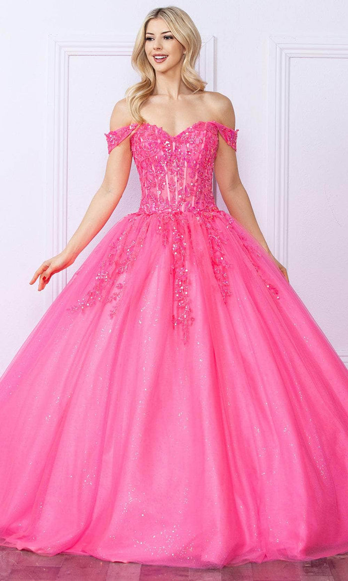 Nox Anabel H1349 - Embroidered Off-Shoulder Ballgown Ball Gowns 4 / Hot Pink
