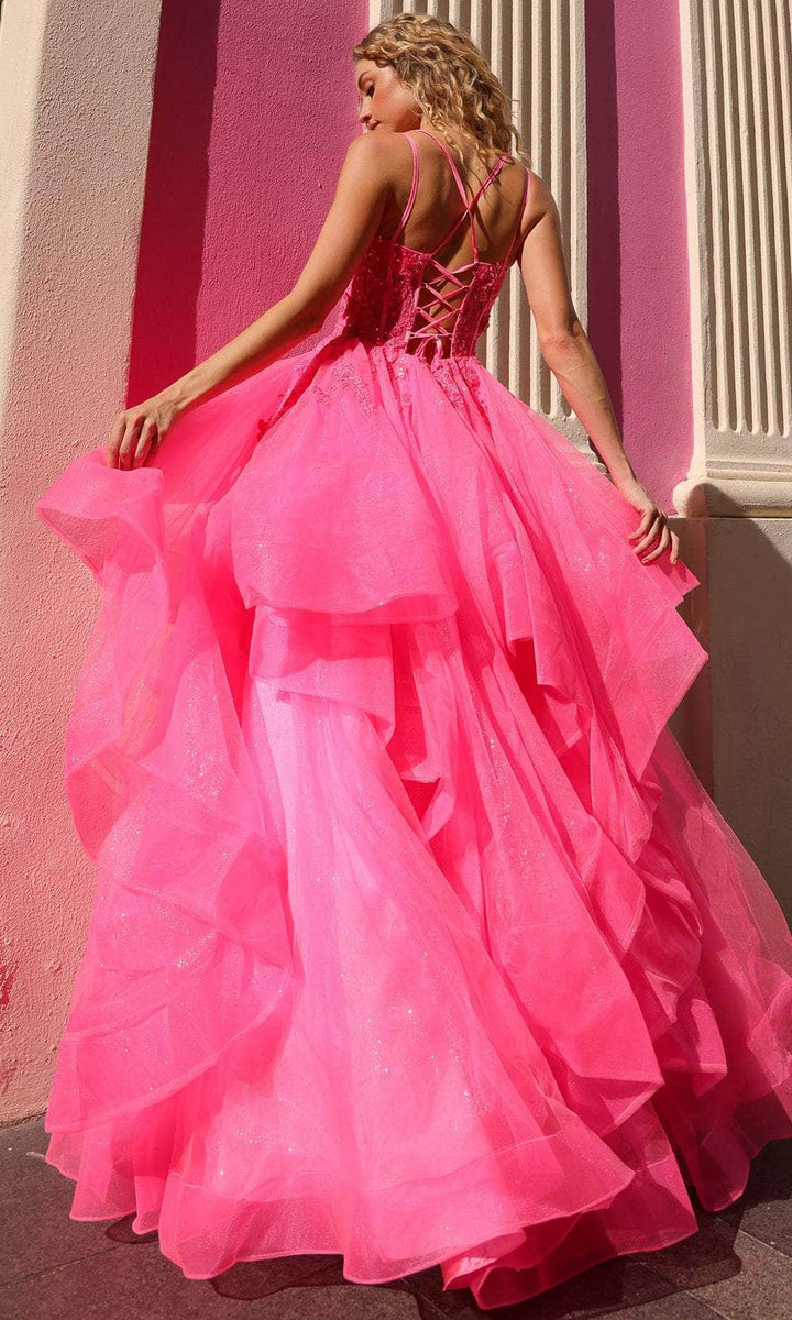 Teal Blue Tiered Ruffle Prom Dress with Crystal Basque Waist Corset main image 0