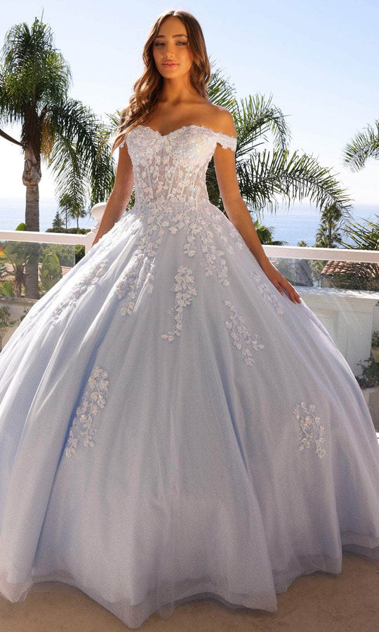 Nox Anabel H1352 - Off-Shoulder Floral Embroidered Ballgown