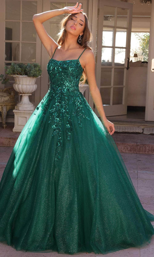 Nox Anabel H1464 - Floral Sequin Scoop Prom Dress