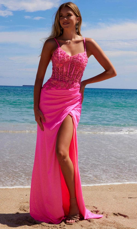 Nox Anabel H1670 - Satin Gown with Corset Bodice and Slit
