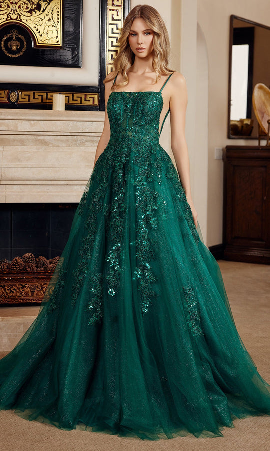 Nox Anabel H1880 - Lace Applique Ball Gown with Deep V Back