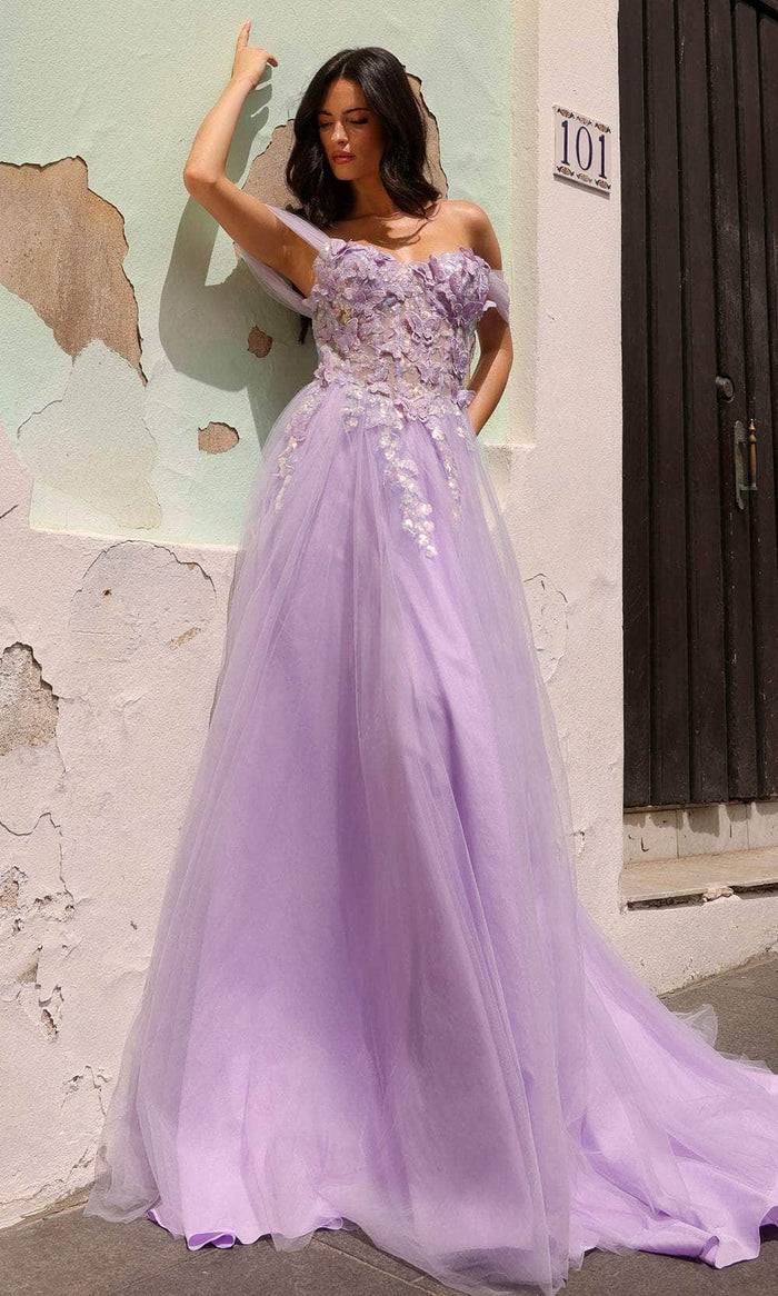 Nox Anabel J1324 - 3D Butterfly Embellished Corset Bodice Prom Gown Prom Dresses 4 / Lilac