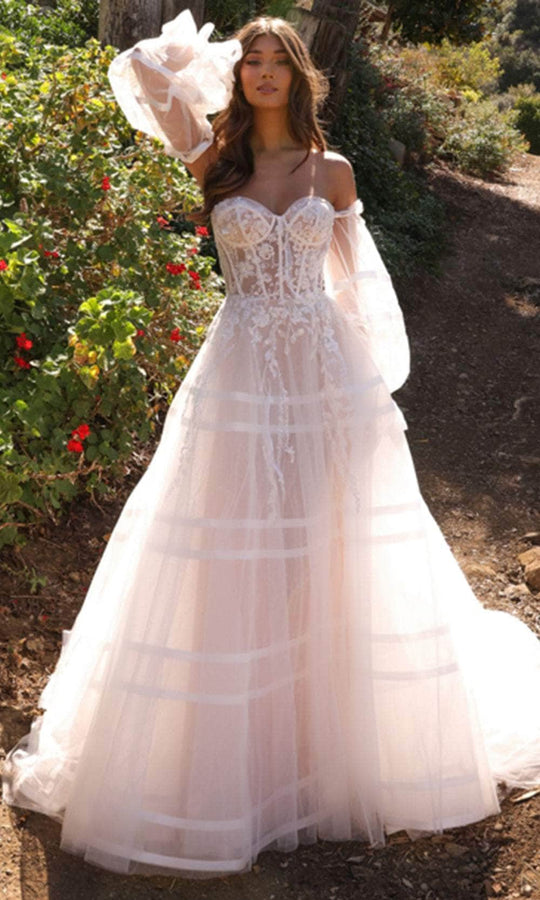 Nox Anabel JE1001L - Puff Sleeve Corset A-Line Wedding Dress