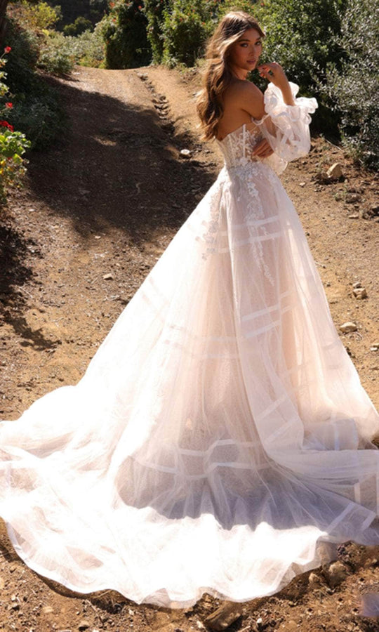 Nox Anabel JE1001L - Puff Sleeve Corset A-Line Wedding Dress