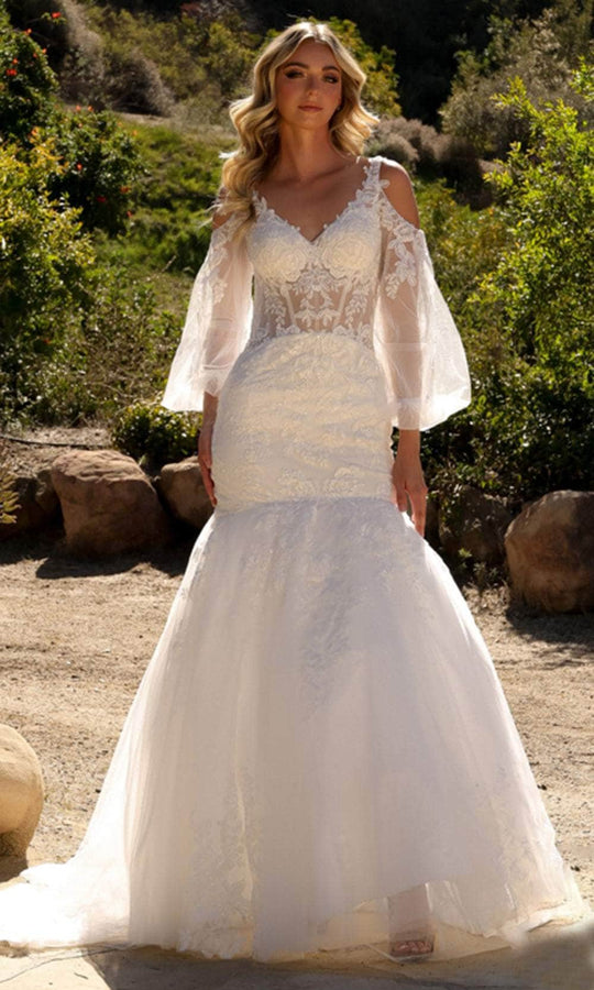 Nox Anabel JE983L - Trumpet Dress with Sheer Sleeves