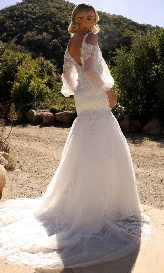Nox Anabel JE983L - Trumpet Dress with Sheer Sleeves