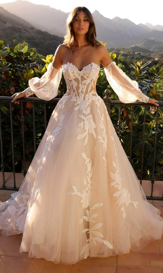 Nox Anabel JE990L - Sheer Corset Ballgown with Appliques