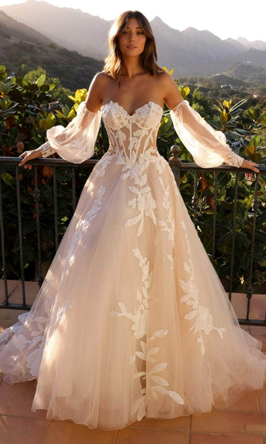 Nox Anabel JE990L - Sheer Corset Ballgown with Appliques