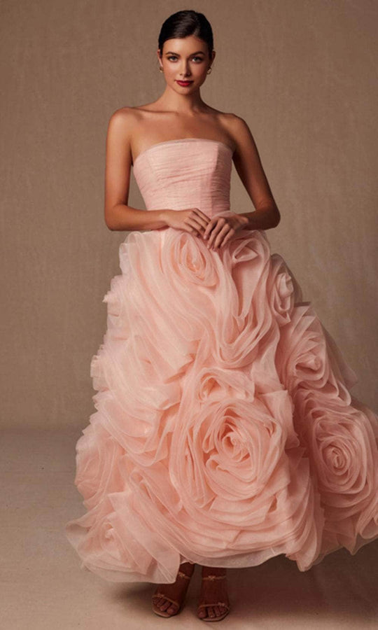 Nox Anabel JQ1037 - Strapless Organza Tea-Length Dress