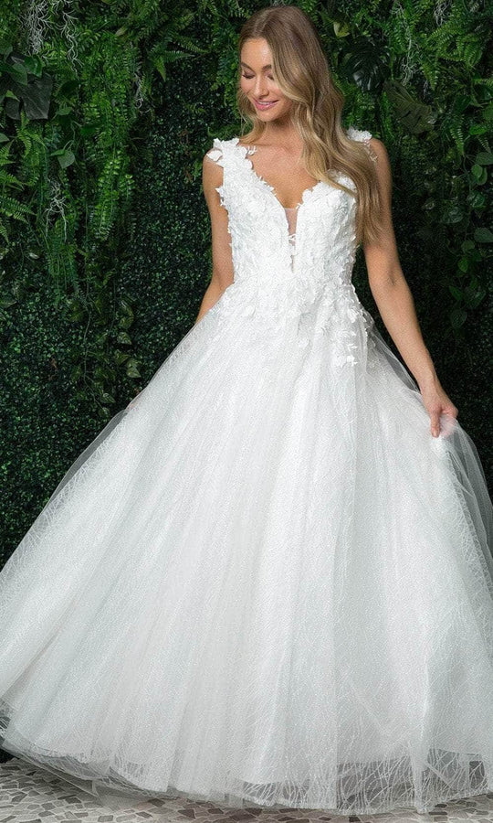 Nox Anabel JR930 - Plunging Sleeveless V Neck Wedding Dress