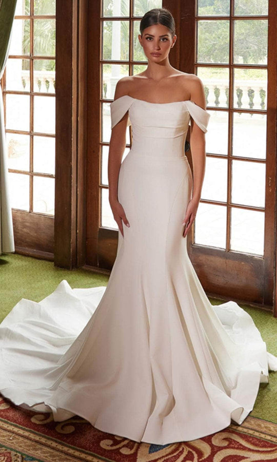 Nox Anabel JW1032 - Off-Shoulder Satin Trumpet Dress