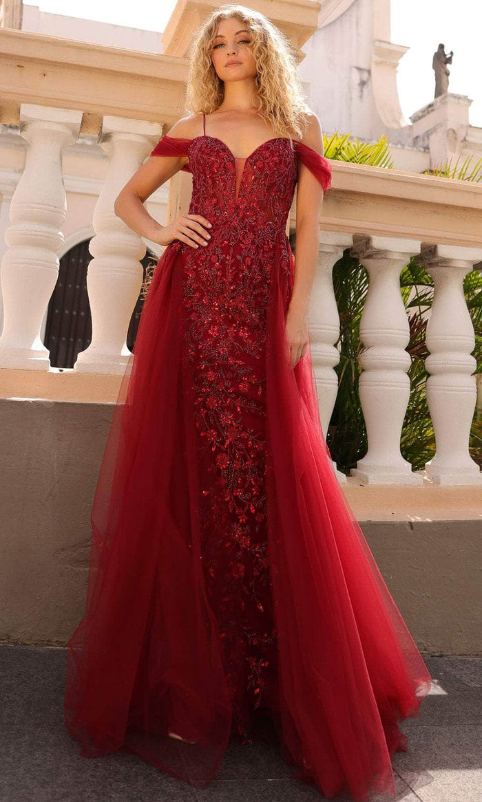 Nox Anabel L1362 - Cold Shoulder Corset Bodice Prom Gown Prom Dresses 4 / Burgundy